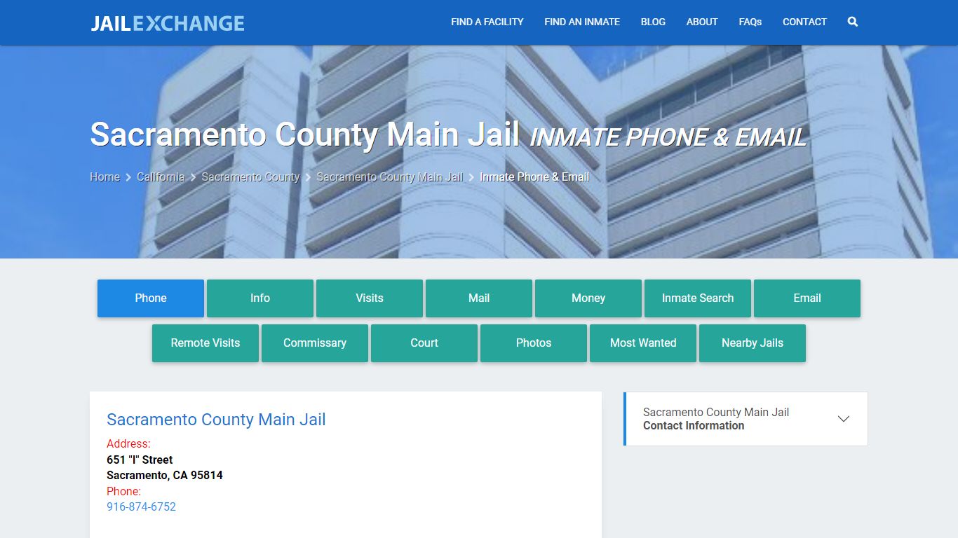 Inmate Phone - Sacramento County Main Jail, CA - Jail Exchange
